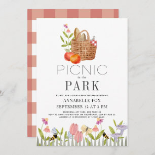Invitation Pique-nique dans le Park Basket Floral Baby shower