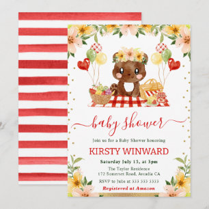 Invitation Pique-nique de bébé ours de la forêt à l'aquarelle