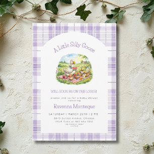 Invitation Pique-nique de bébé Silly Goose Vichy violet Baby