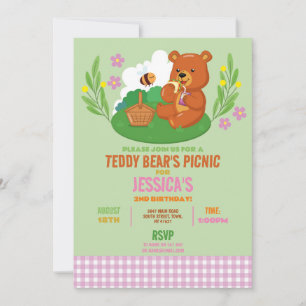 Invitation Pique-nique de Teddy Bear's Birthday Party Park ro