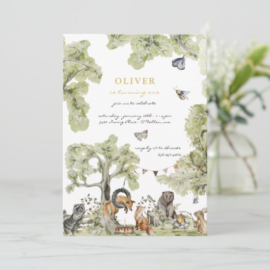 Invitation Pique-nique de Woodland | Fête d'anniversaire des (Debout devant)