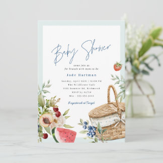 Invitation Pique-nique d'été | Bleu mou Baby shower garçon Br