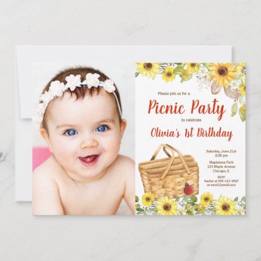 Invitation Pique-nique d'été dans les tournesols du parc phot (Devant)