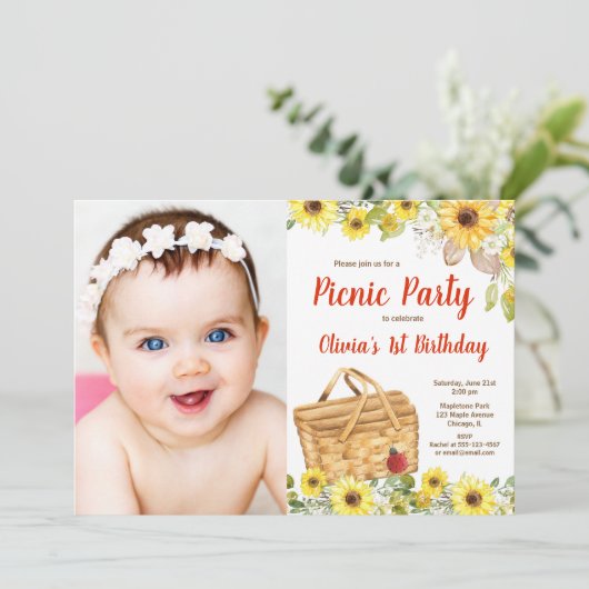 Invitation Pique-nique d'été dans les tournesols du parc phot (Debout devant)