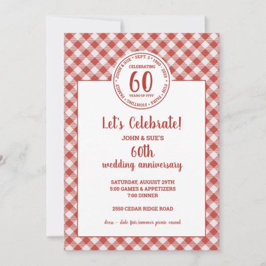 Invitation Pique-nique d'été motif carreaux rouges Fête (Devant)