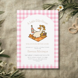 Invitation Pique-nique drôle de petite oie rose à carreaux po
