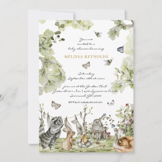 Invitation Pique-nique en forêt | Baby Shower des Animaux de  (Devant)