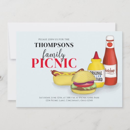 Invitation Pique-nique été mignon BBQ Fun QR Code Social Medi (Devant)