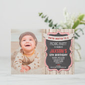 Invitation Pique-nique fête anniversaire rouge blanc en vichy (Debout devant)