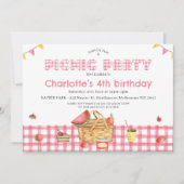 Invitation Pique-nique Filles Pink Plaid Anniversaire (Devant)