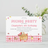 Invitation Pique-nique Filles Pink Plaid Anniversaire (Debout devant)