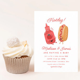 Invitation Pique-nique Hotdog Baby-Q Rouge Fête de Naissance