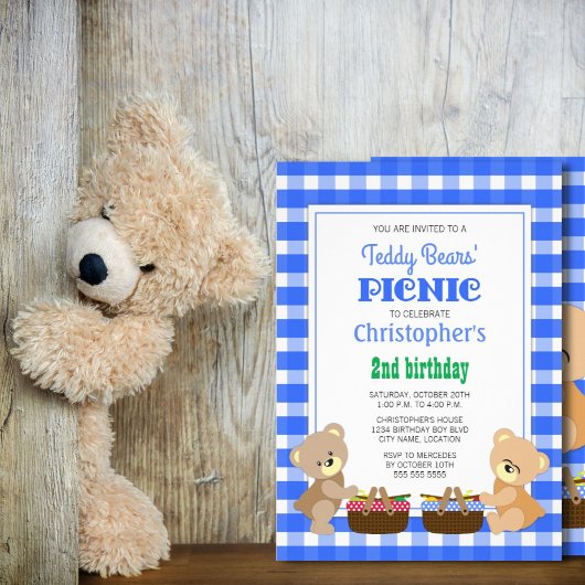 Invitation Pique-nique nounours fête d'anniversaire