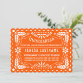 Invitation Pique-nique orange et blanc vif Quinceañera (Debout devant)