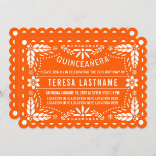 Invitation Pique-nique orange et blanc vif Quinceañera