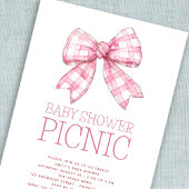 Invitation Pique-nique Pink Gingham Bow Baby Shower
