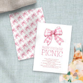 Invitation Pique-nique Pink Gingham Bow Baby Shower