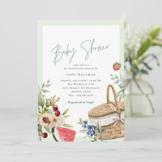 Invitation Pique-nique printanier | Brunch de Baby Shower Ver (Debout devant)