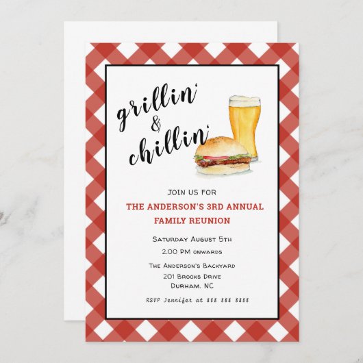 Invitation pique-nique/réunion de famille BBQ (Devant / Derrière)