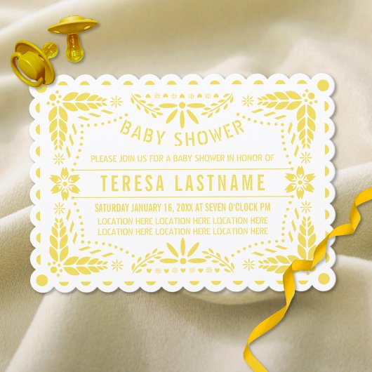 Invitation Pique picado baby shower jaune, blanc
