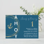 Invitation Pirate 1er anniversaire Faux Gold Ancre Nautique (Debout devant)