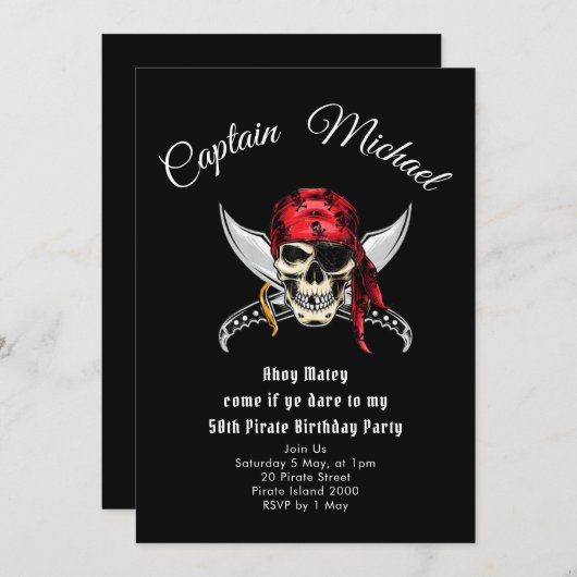 Invitation Pirate 50e fête d'anniversaire (Devant / Derrière)
