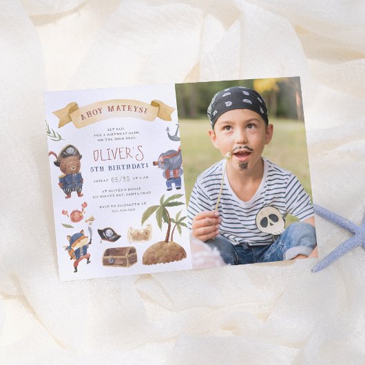Invitation Pirate Animaux Photo Anniversaire