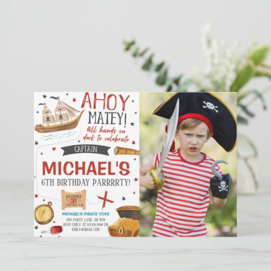 Invitation Pirate Anniversaire Photo (Debout devant)