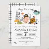 Invitation Pirate Baby shower Ahoy C'est un garçon (Devant / Derrière)