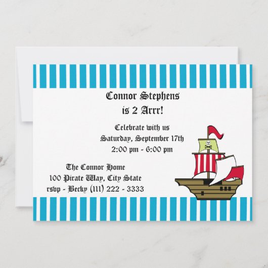 Invitation Pirate Birthday Ship Photo (Dos)