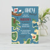 Invitation Pirate Birthday Treasure Map Bleu (Debout devant)