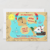 Invitation Pirate Birthday Treasure Map Ship Cute  (Devant)