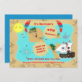 Invitation Pirate Birthday Treasure Map Ship Cute 