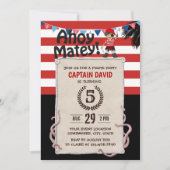 Invitation Pirate Boy Nautical Red Stripes fête d'anniversair (Devant)