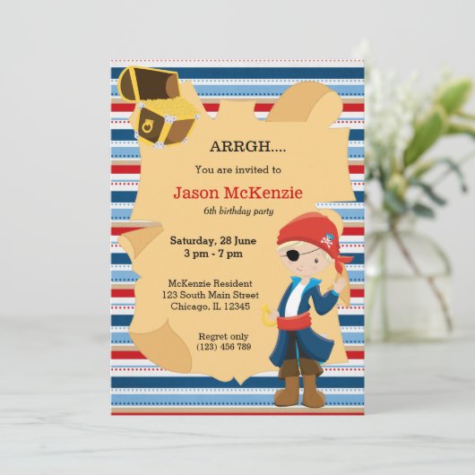 Invitation Pirate boy party (Debout devant)