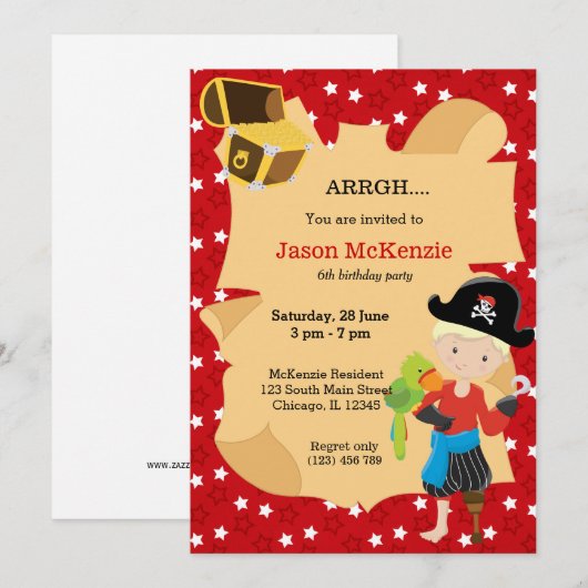 Invitation Pirate boy party (Devant / Derrière)