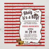 Invitation Pirate Boy Red Stripes Adventure Map Baby shower (Devant / Derrière)