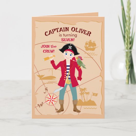 Invitation Pirate Boy Treasure Map Amusants Anniversaire Fête (Devant)