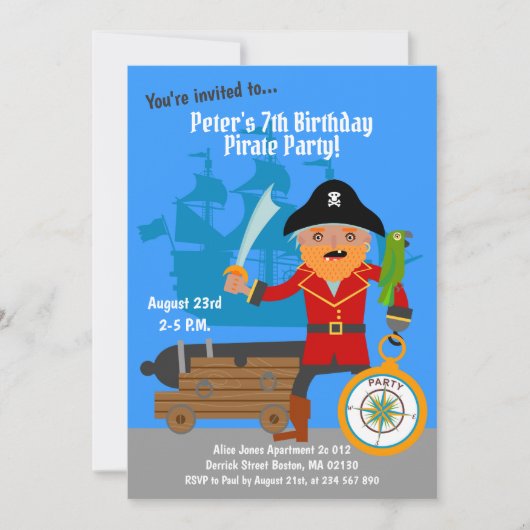 Invitation Pirate capitaine aventure fête d'anniversaire (Devant)