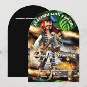Invitation Pirate captain treasure chest boys theme birthday  (Devant / Derrière)