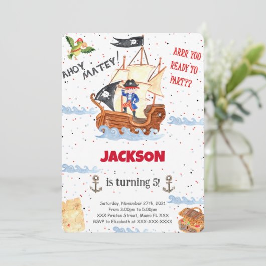 Invitation Pirate de couleur d'eau (Debout devant)