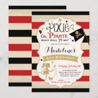 Pirate de fée d'invitation d'anniversaire de lutin