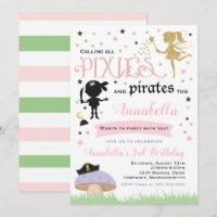 Pirate de fée d'invitation d'anniversaire de lutin