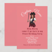 Invitation Pirate de la Fête d'Anniversaire Rose (Devant / Derrière)
