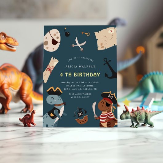 Invitation Pirate Dinosaur fête Animaux Anniversaire de enfan