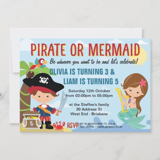 Invitation Pirate et sirène (Devant)
