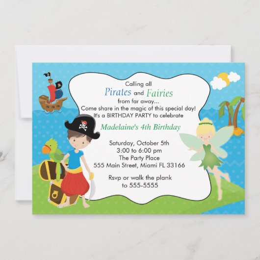 Invitation Pirate Fairy Pixie Anniversaire de enfant Party (Devant)