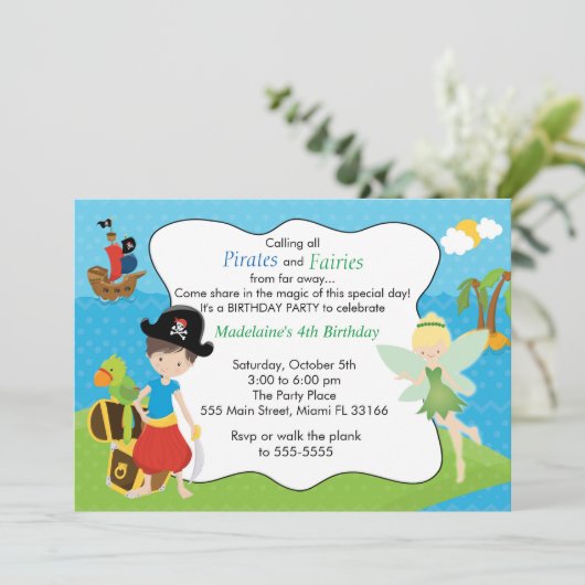 Invitation Pirate Fairy Pixie Anniversaire de enfant Party (Debout devant)