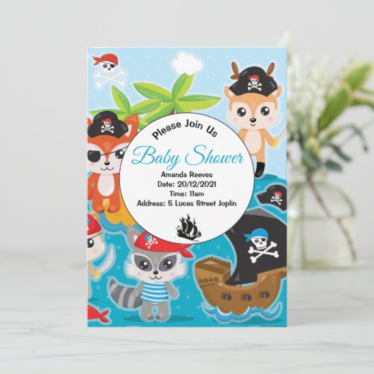 Invitation Pirate Fête pour Bébé (Debout devant)