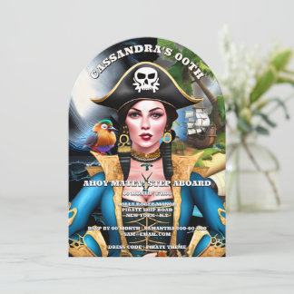 Invitation Pirate girl colorful bird island theme party